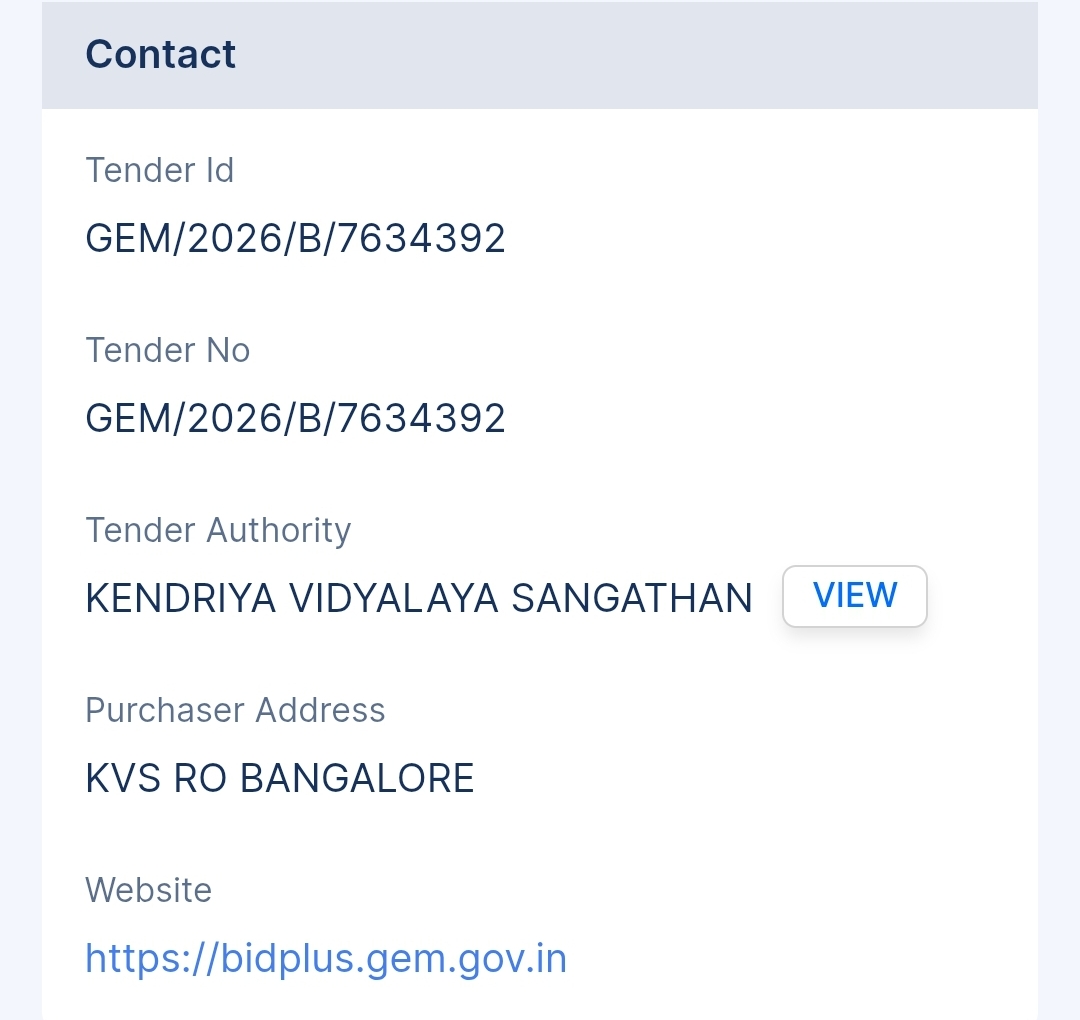 Kendriya Vidyalaya Sangathan - KVS Tender - Karnataka Tender
