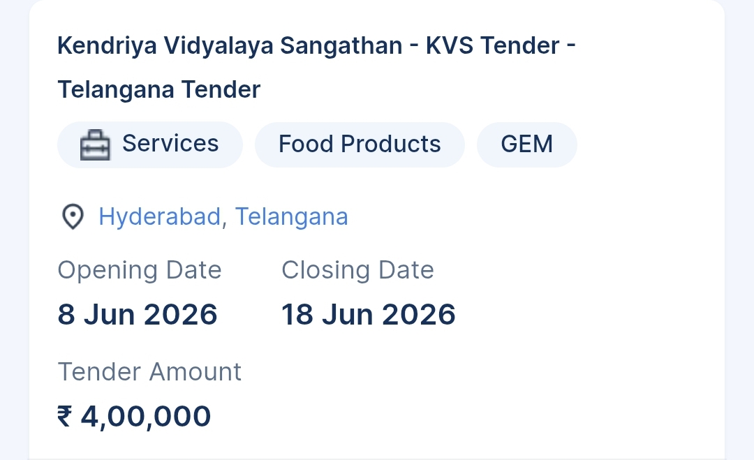 Kendriya Vidyalaya Sangathan - KVS Tender - Telangana Tender