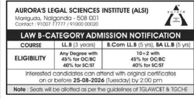 LAW B-CATEGORY ADMISSION NOTIFICATION