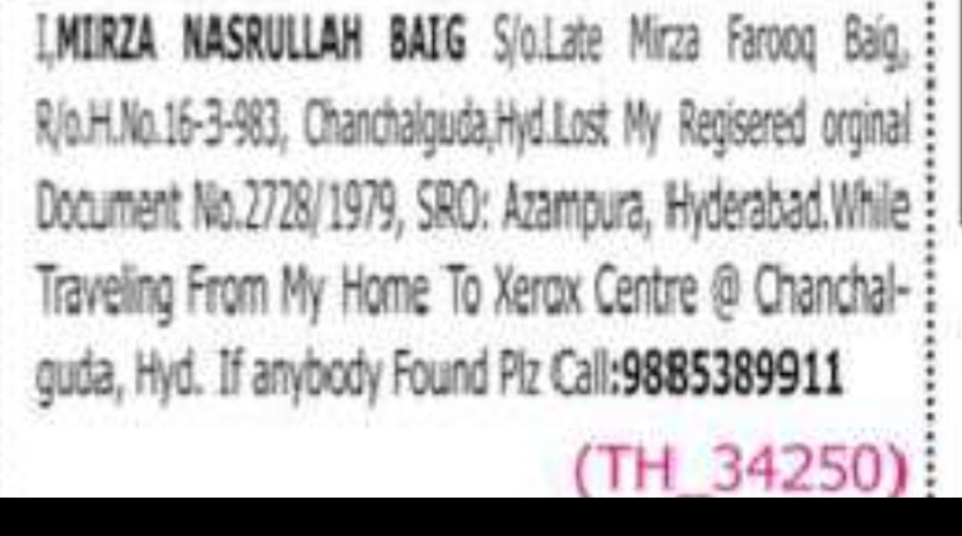 Lost Document Notice (Details Partially Unclear)