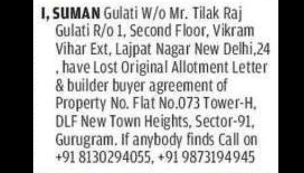 LOST DOCUMENT NOTICE