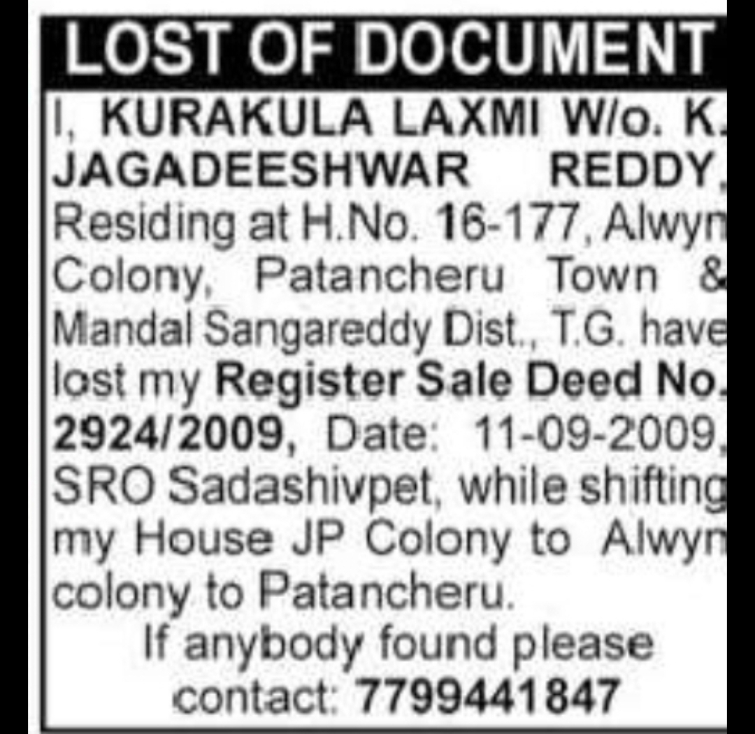 LOST DOCUMENT NOTICE