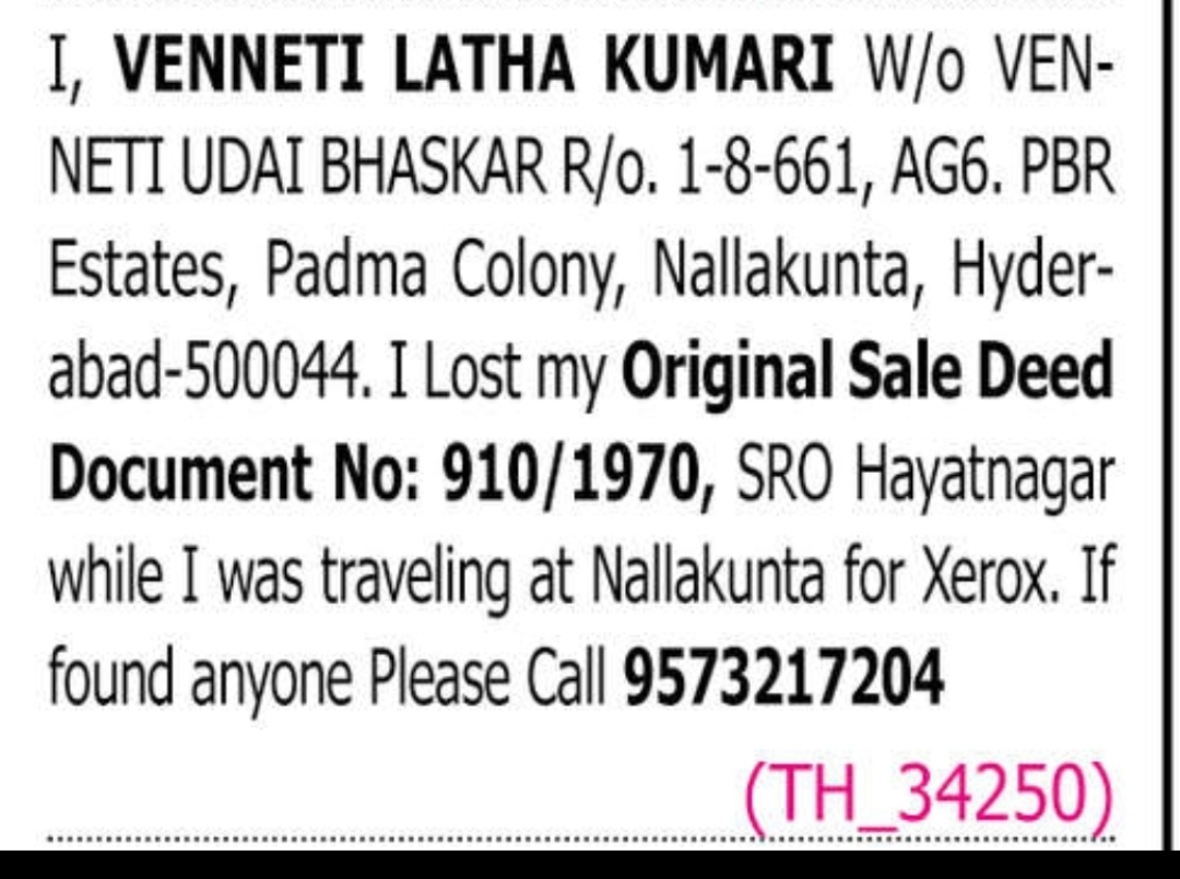 LOST DOCUMENT NOTICE
