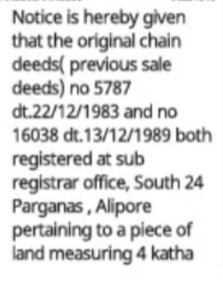 Lost Original Chain Deeds – Property at Nayabad