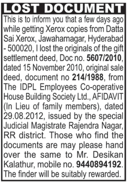 Lost Original Property Documents