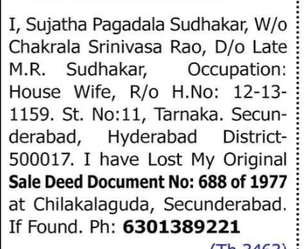 Lost Original Sale Deed – Document No. 688 of 1977