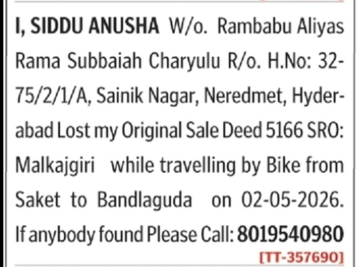 Lost Original Sale Deed