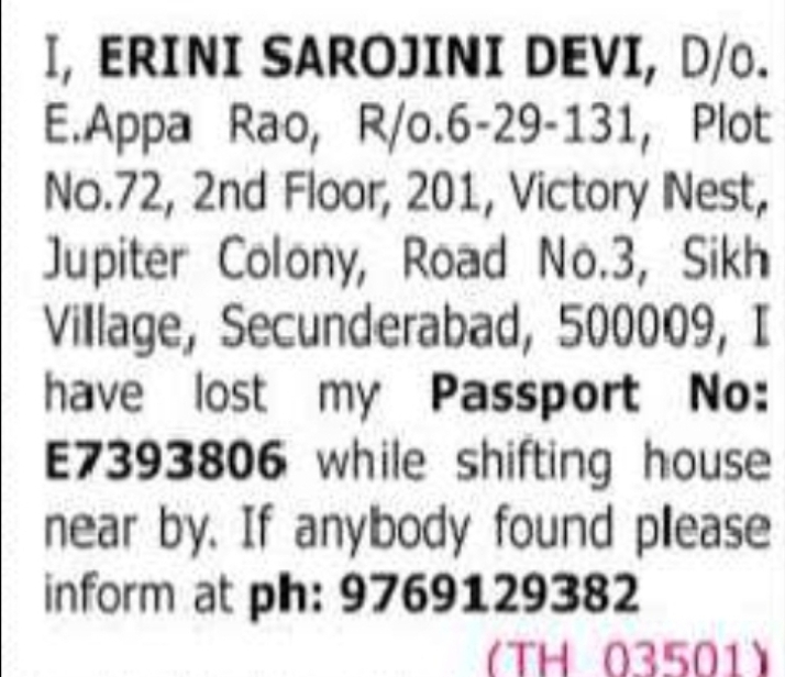 Lost Passport Information