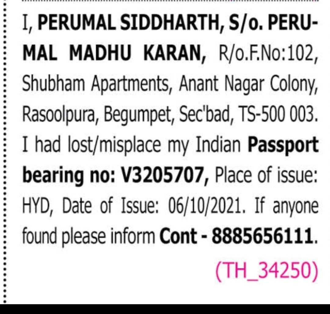 Lost Passport Notice
