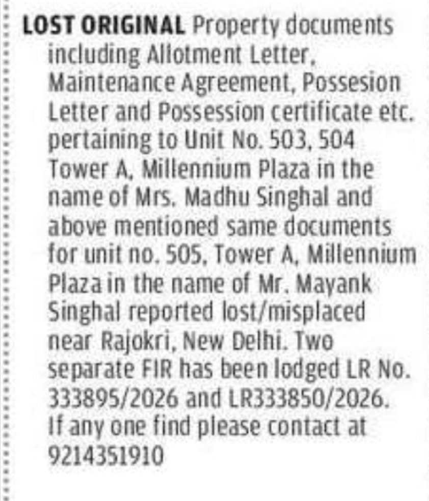 Lost Property Documents Notice