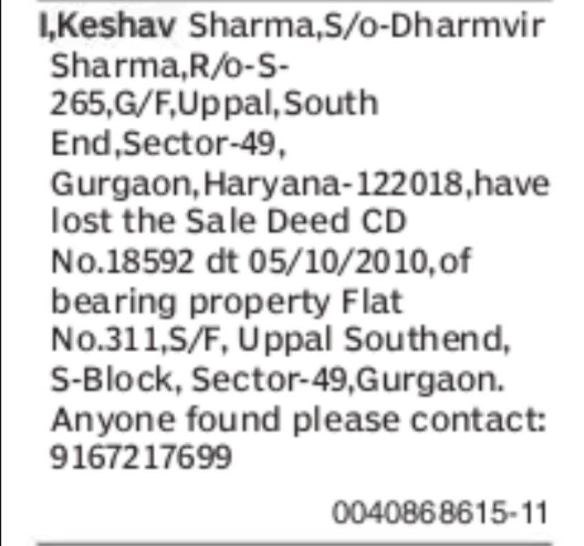 Lost Sale Deed – Keshav Sharma