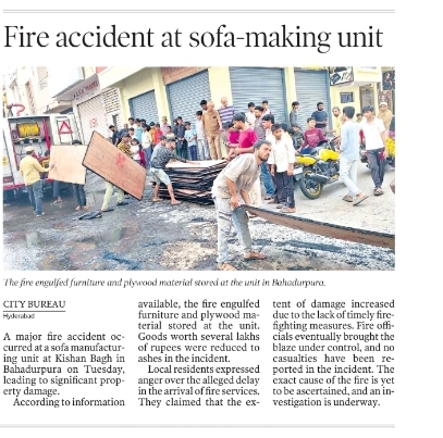 Major Fire Accident in Sofa Manufacturing Unit
