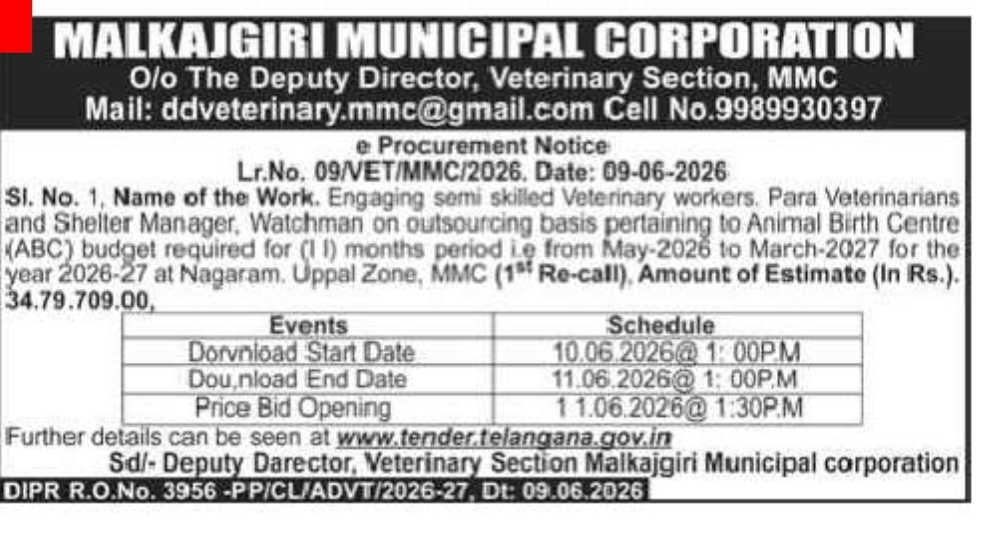 Malkajgiri Municipal Corporation – e-Procurement Notice