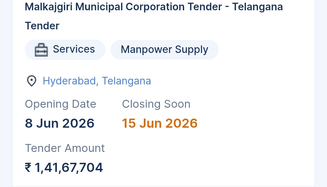 Malkajgiri Municipal Corporation Tender - Telangana Tender