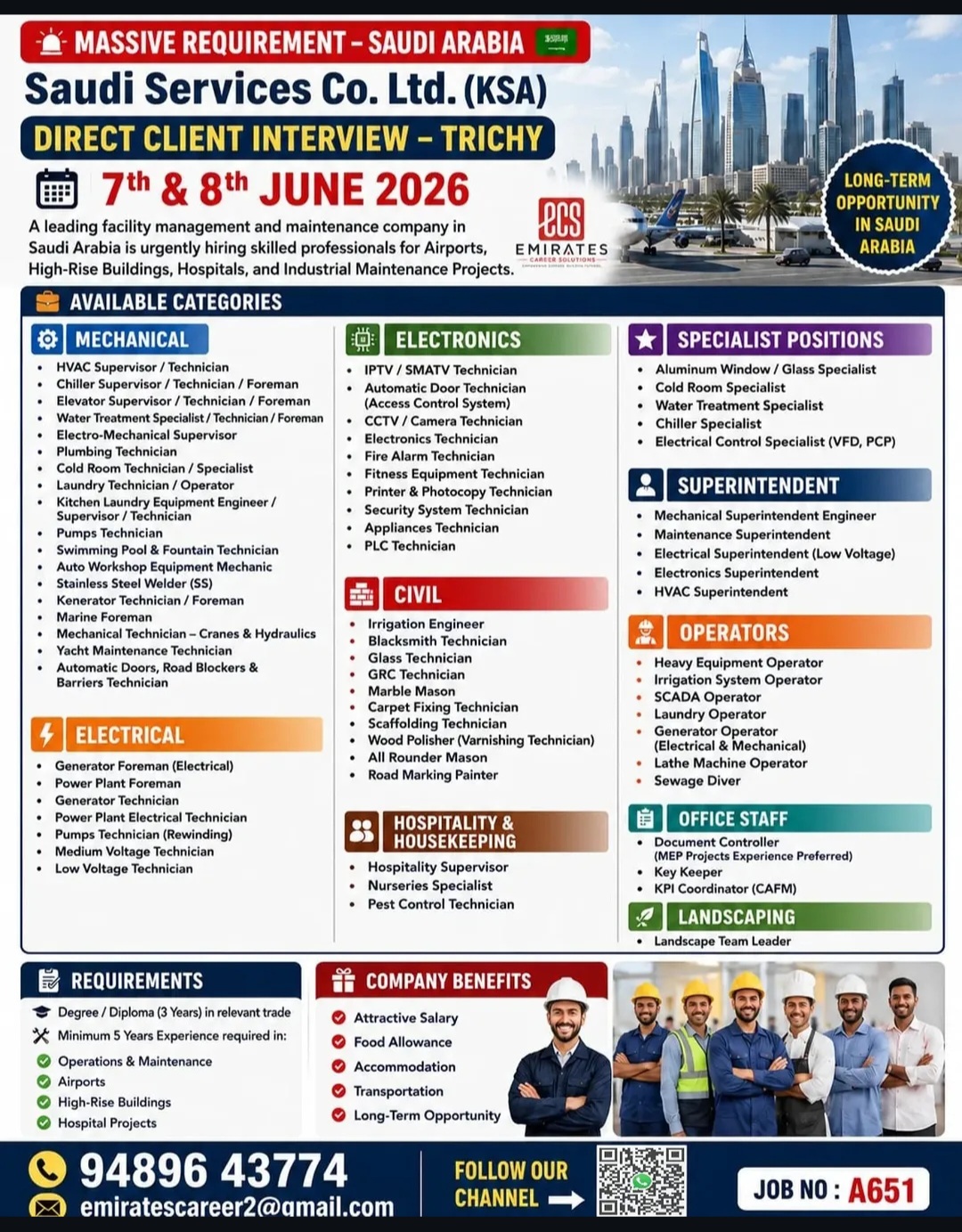 MASSIVE REQUIREMENT – SAUDI ARABIA (Facility Management & Maintenance Company)