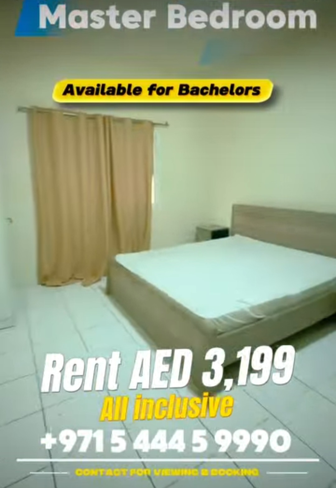 Master Bedroom Available for Bachelors