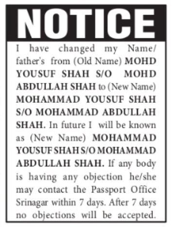 Mohammad Yousuf Shah – Name Correction Notice