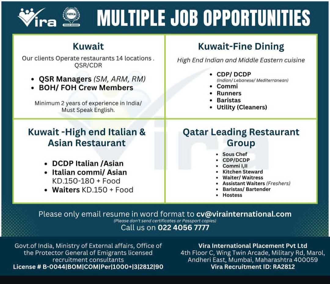 MULTIPLE JOB OPPORTUNITIES – KUWAIT & QATAR