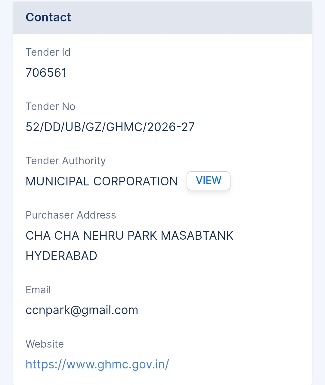 Municipal Corporation - GHMC Tender - Telangana Tender