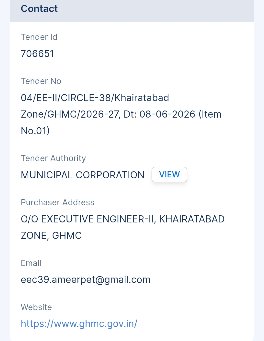Municipal Corporation - GHMC Tender - Telangana Tender
