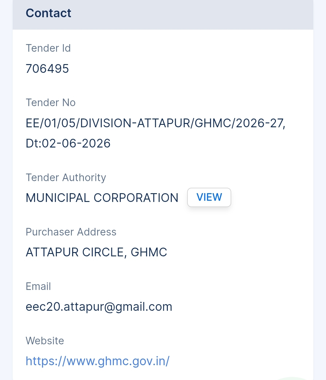 Municipal Corporation - GHMC Tender - Telangana Tender