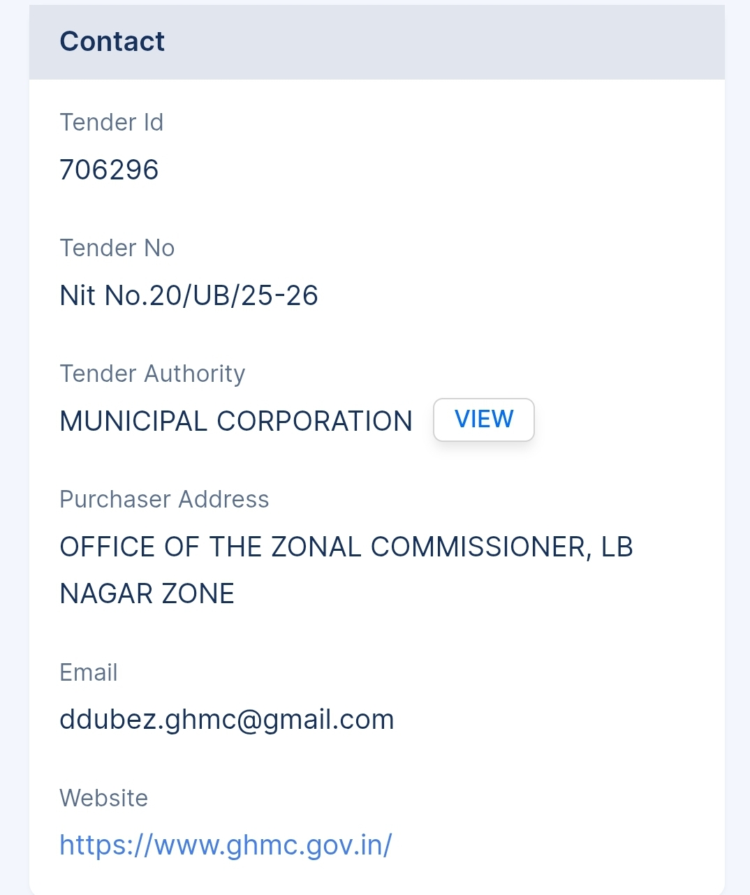 Municipal Corporation - GHMC Tender - Telangana Tender