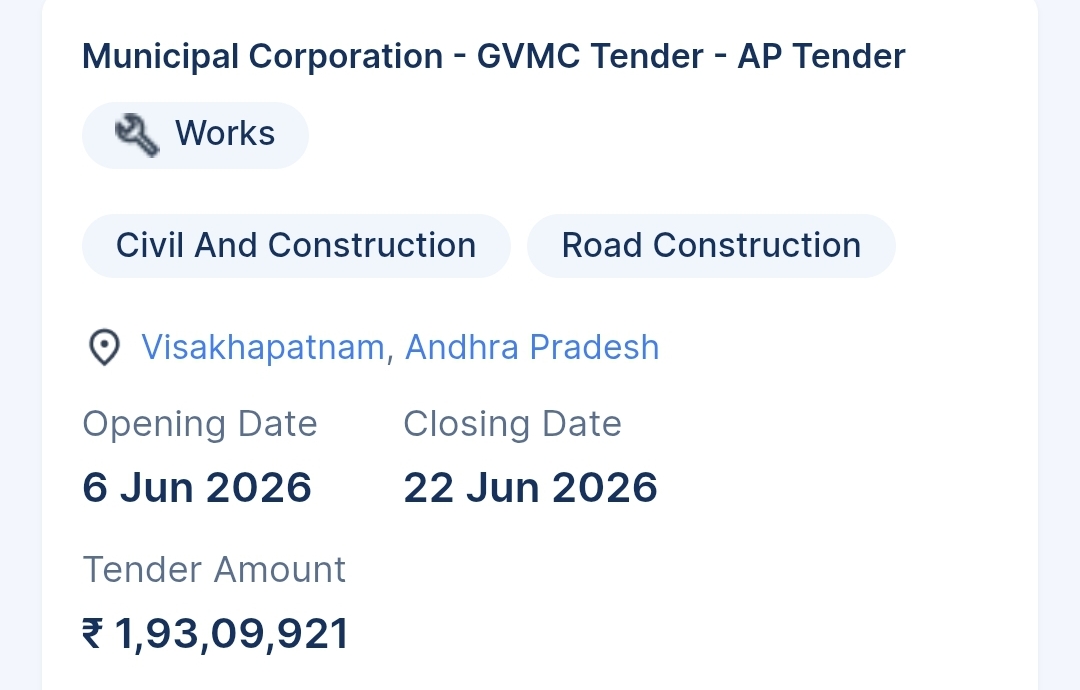 Municipal Corporation - GVMC Tender - AP Tender