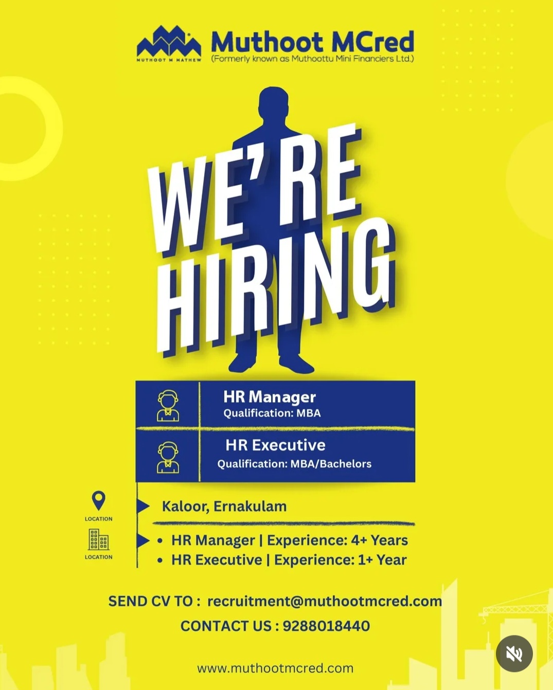 Muthoot MCred Hiring HR Manager & HR Executive – Kaloor, Ernakulam