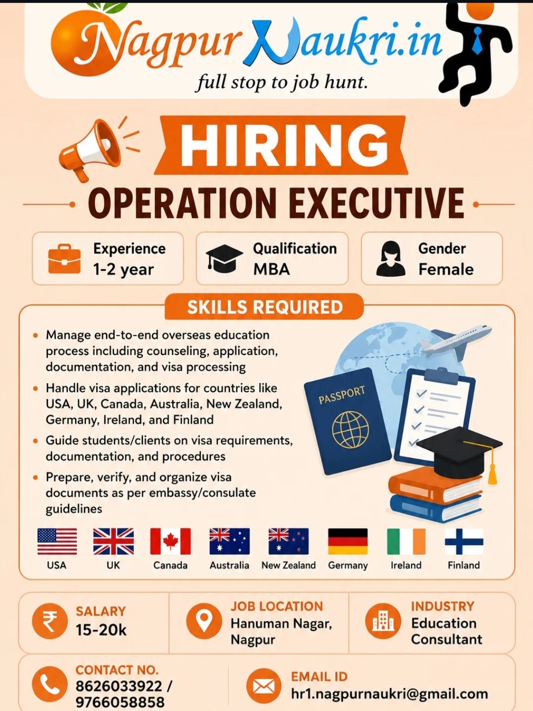 Nagpur Naukri.in is hiring for the position of Operation Executive in Nagpur.