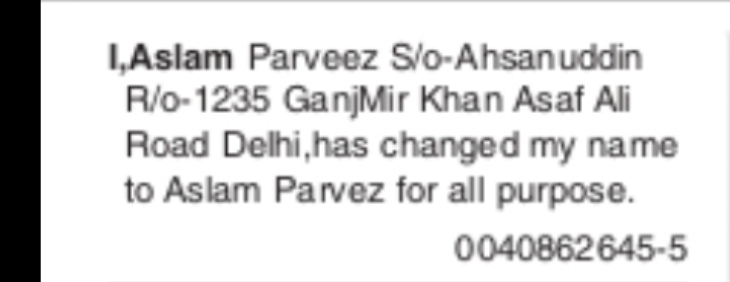 Name Change Notice – Aslam Parvez