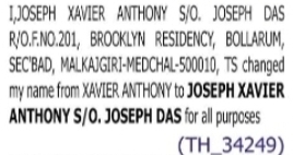 Name Change Notice – Joseph Xavier Anthony