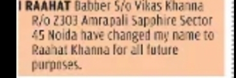 Name Change Notice – Raahat Khanna