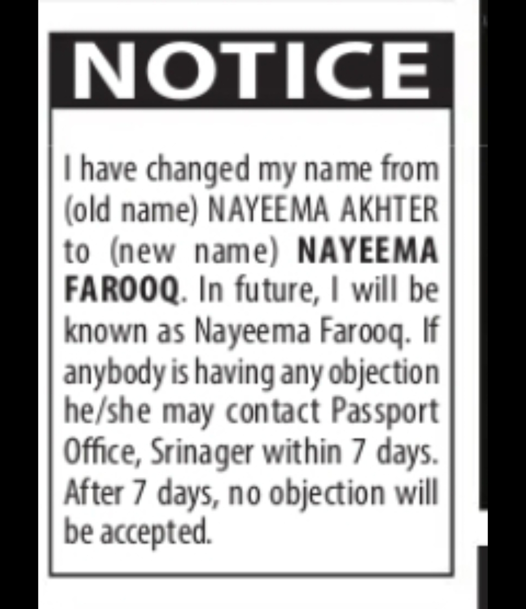 Name Change Notice