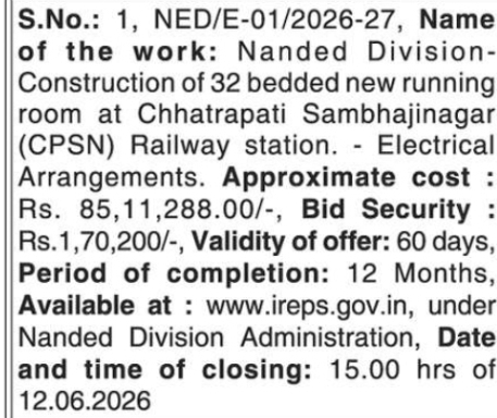 Nanded Division Tender (NED/E-01/2026-27)