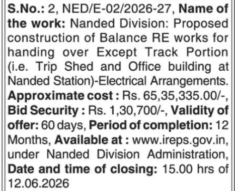 Nanded Division Tender (NED/E-02/2026-27)