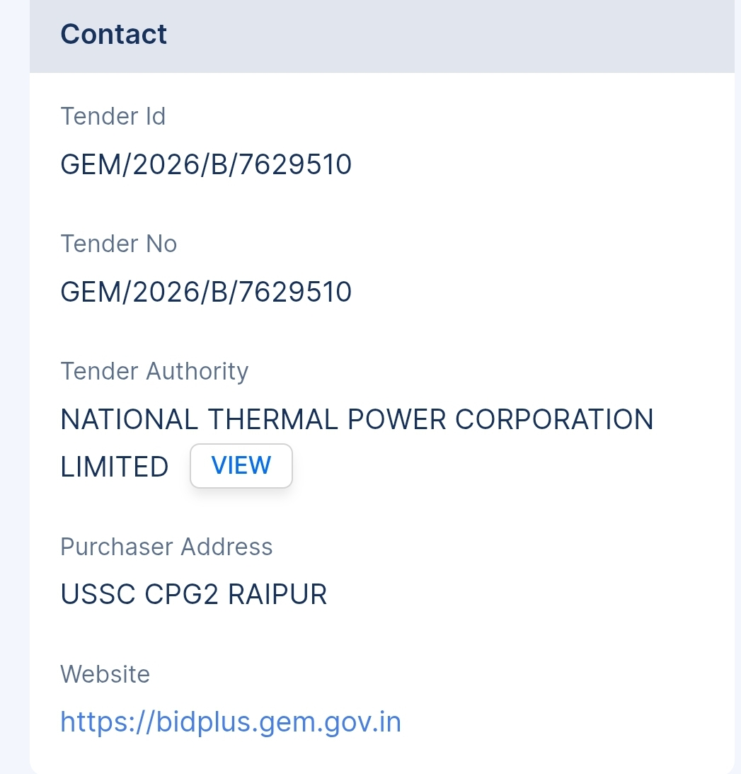 National Thermal Power Corporation Limited - NTPC Tender - WB Tender