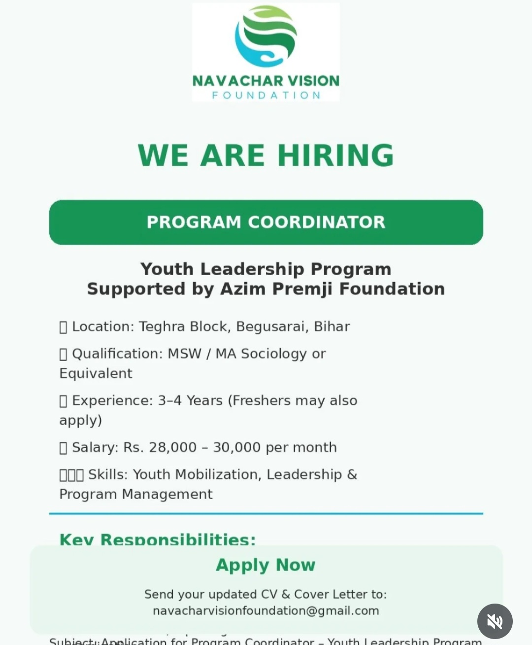 Navachar Vision Foundation – Hiring Announcement