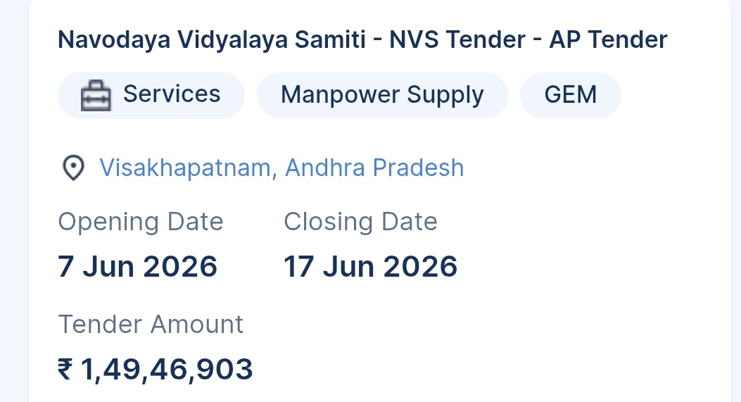 Navodaya Vidyalaya Samiti - NVS Tender - AP Tender