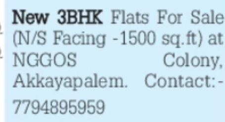 New 3BHK Flats for Sale – NGGOS Colony, Akkayyapalem, Visakhapatnam