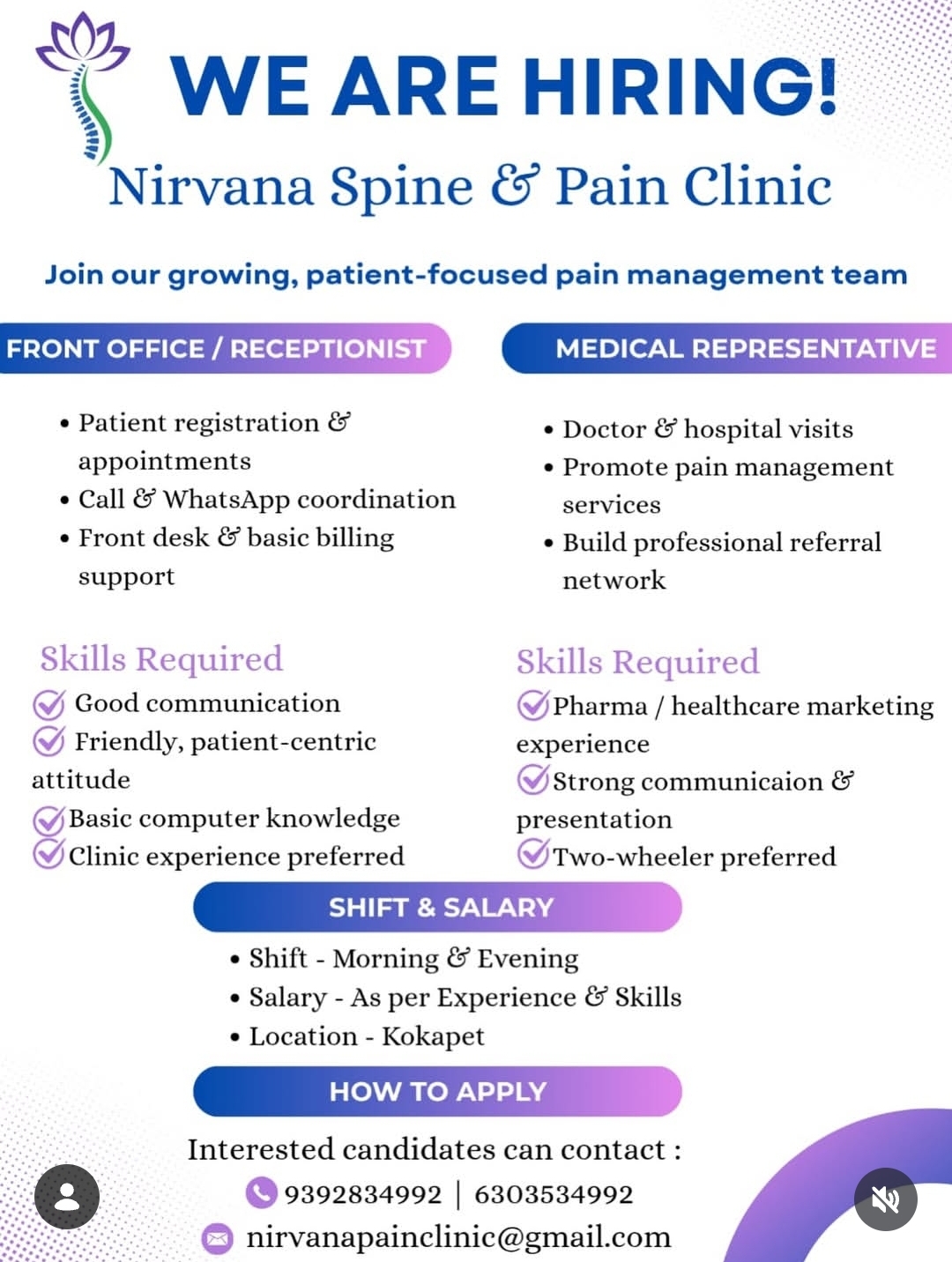 Nirvana Spine & Pain Clinic – Hiring (Kokapet)