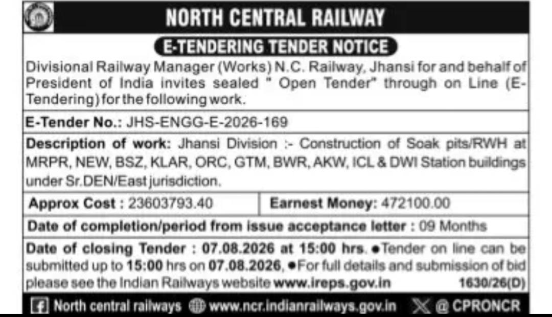 North Central Railway Tender – Construction of Soak Pits and Rainwater Harvesting Systems