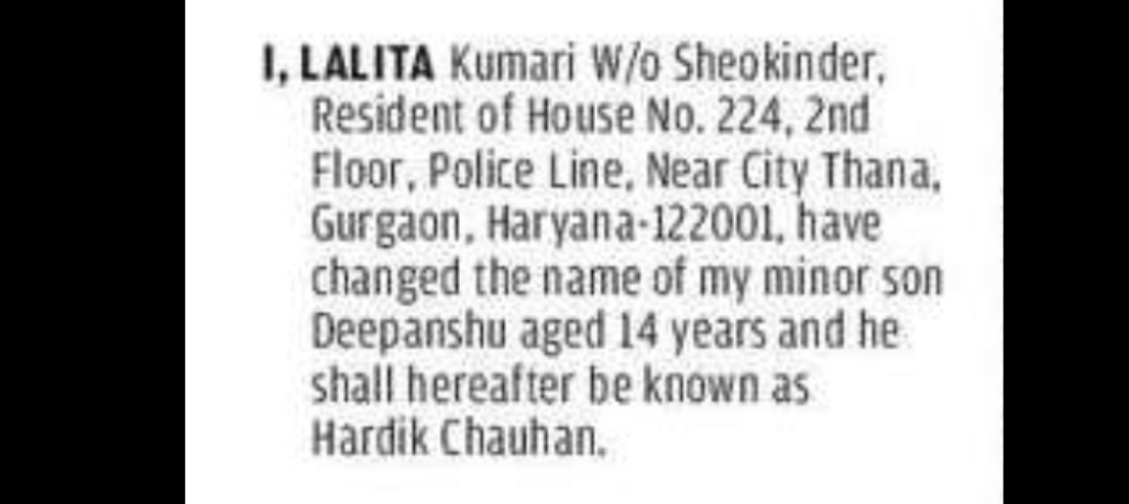 NOTICE: Change of Name of Minor Son