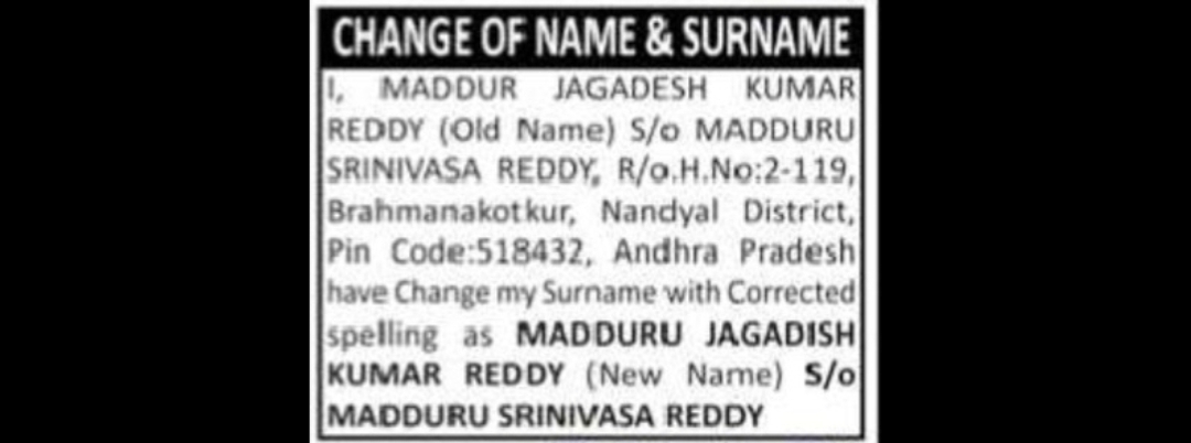NOTICE – CHANGE OF NAME & SURNAME