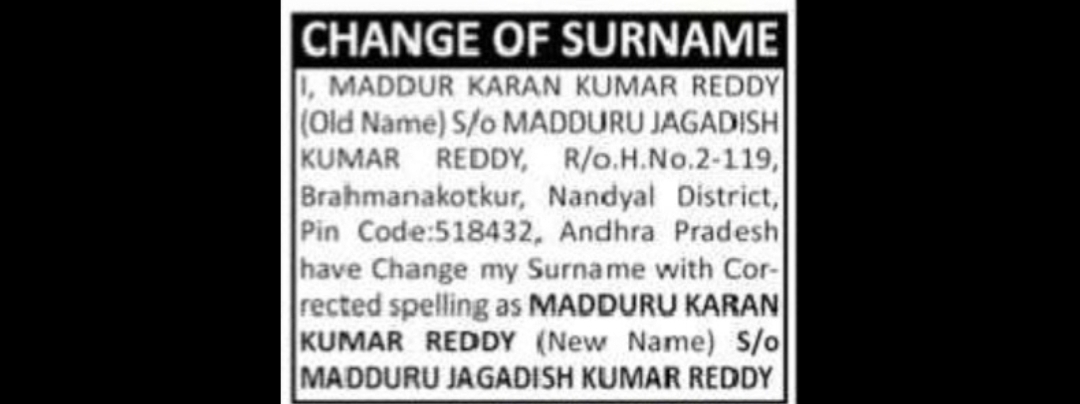 NOTICE – CHANGE OF SURNAME