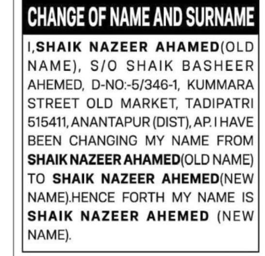 NOTICE OF CHANGE OF NAME