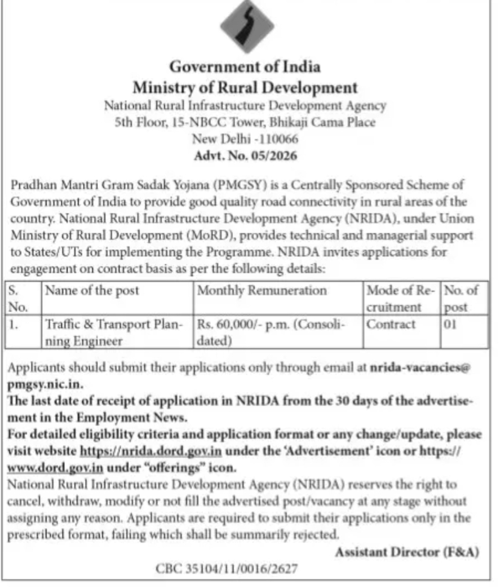 NRIDA Recruitment – Traffic & Transport Planning Engineer