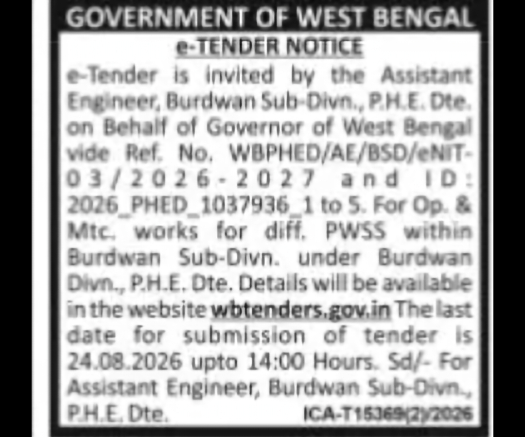 Operation & Maintenance Works for PWSS – Burdwan Sub-Division