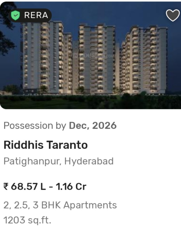 🏢 Premium Apartments for Sale at Riddhis Taranto, Patighanpur – Hyderabad