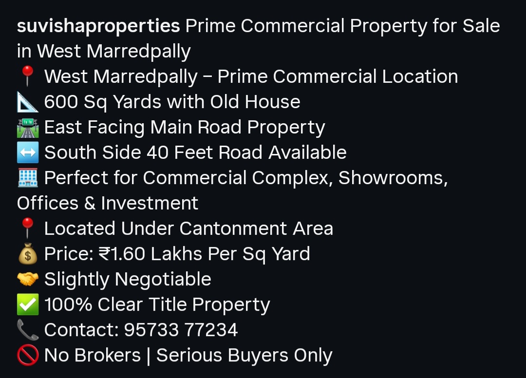 Prime Commercial Property for Sale in West Marredpally