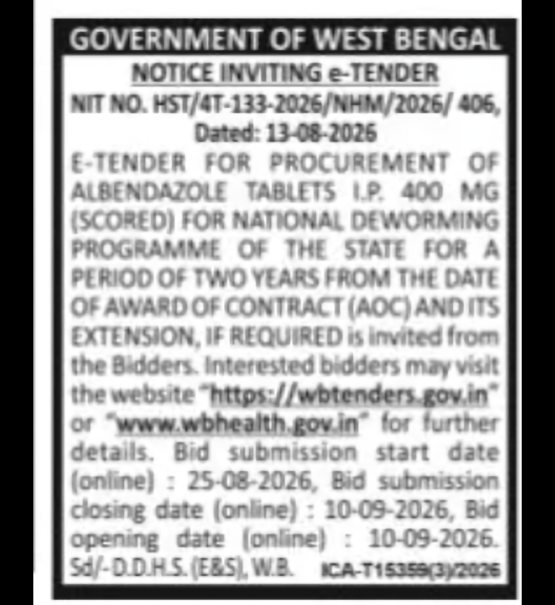 Procurement of Albendazole Tablets I.P. 400 MG